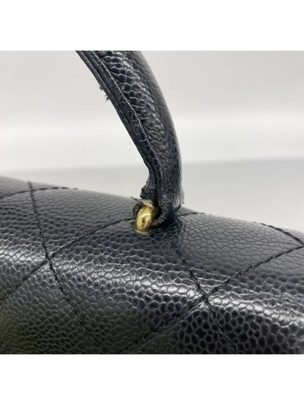 Chanel Handbag Quilted Caviar Leather Black Gold
